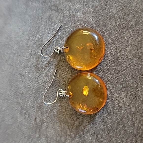 3/$30 Amber Circle Dome Dangle Hook Earrings - Picture 2 of 4